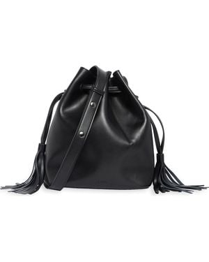BCBGMAXAZRIA Tasseled Faux Leather Bucket Bag - Black