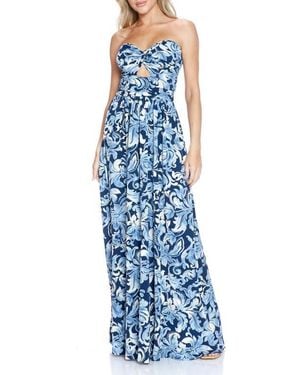 O.L. Printed Strapless Dress - Blue