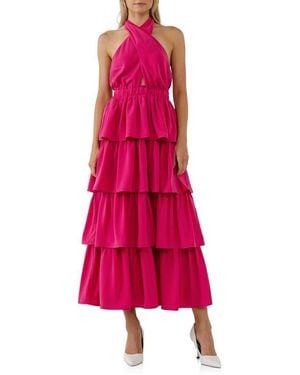 Endless Rose Halter Neck Tiered Maxi Dress - Pink