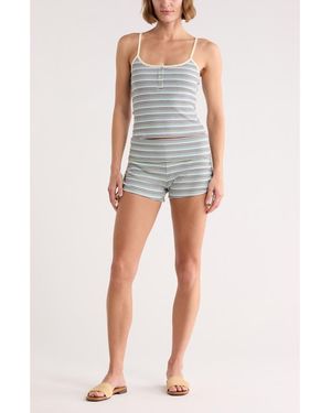 Madden Girl Striped Henley Tank And Shorts 2-Piece Lounge Set - Gray