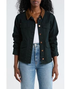 Democracy Ruched Sleeve Cotton Shirt Jacket - Black