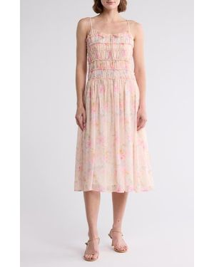 Lush Shirred Fit & Flare Midi Dress - Pink