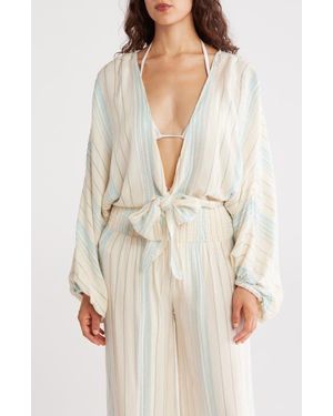 売れ筋商品|||エラン カットソー トップス レディース Women's Striped Tie-Front Long-Sleeve Top Blue Lilac Stripe エラン レディース カットソー トップス Women's Striped Tie