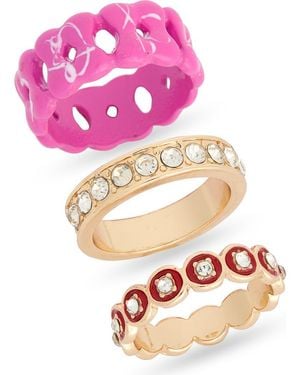 Leith Mixed Set Of 3 Rings - Pink