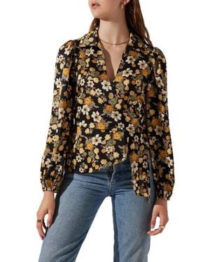 Astr Side Drape Wrap Top - Black