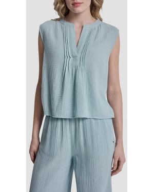 DKNY Double Crepe Gauze Sleeveless Top - Blue