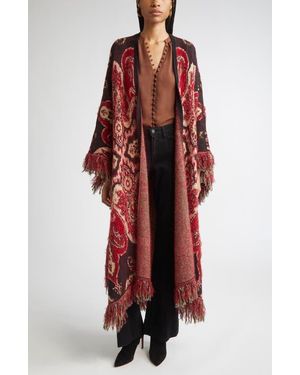 L'Agence Naoko Paisley Jacquard Cotton Blend Poncho - Red