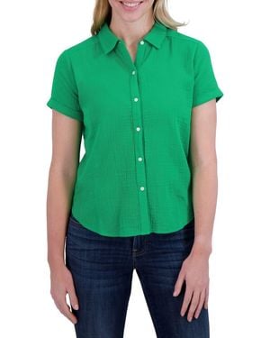 Lucky Brand Short Sleeve Cotton Gauze Button-Up Shirt - Green