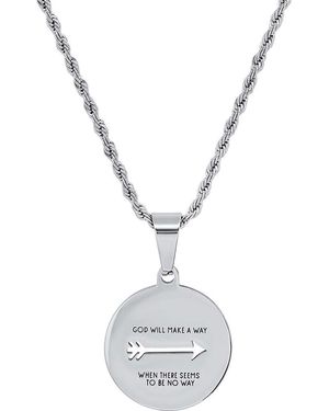 Steeltime Inscribed Disc Pendant Rope Chain Necklace - Metallic