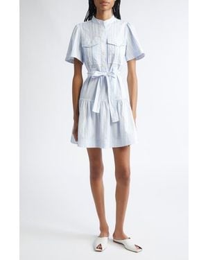 10 Crosby Derek Lam Clynton Variegated Stripe Short Sleeve Shirtdress - Blue