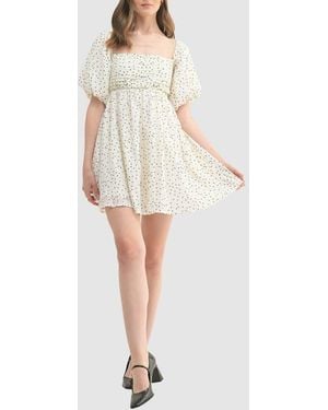 Lush Polka Dot Puff Sleeve Minidress - Natural