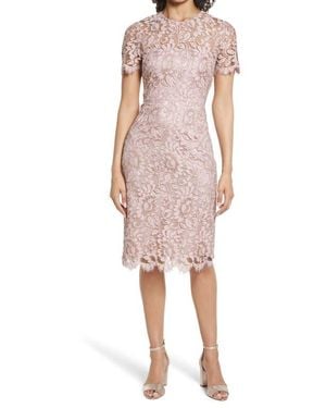 Eliza J Embroidered Lace Overlay Cocktail Dress - Pink