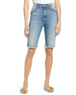 7 For All Mankind High Waist Cutouff Denim Bermuda Shorts - Blue