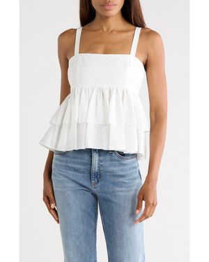 Cinq À Sept Lilwen Tiered Smocked Cotton Blend Top - White