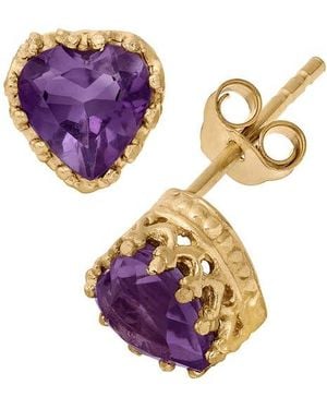 FZN 14K Plate Sterling Heart Gemstone Stud Earrings - Pink