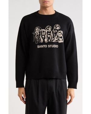 Saint Studio Family Intarsia Cotton Sweater - Black