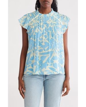 Nanette Lepore Flutter Sleeve Print Top - Blue
