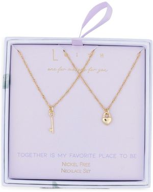 Leith Together Is My Favorite Place To Be Set Of 2 You & Me Lock Key Pendant Necklaces - Purple