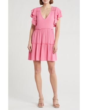 Tart Collections Eli Flutter Sleeve Tiered Dress - Pink