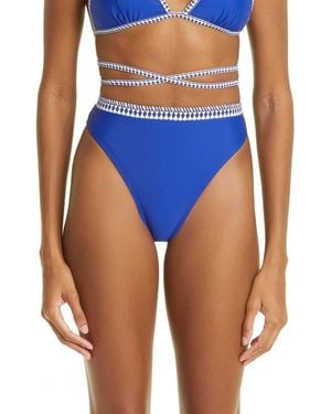 lemlem Lena High Leg Bikini Bottoms - Blue