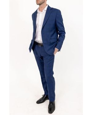PINOPORTE Tonal Plaid Stretch Wool Suit - Blue