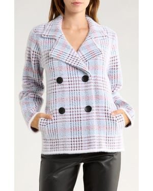 Love By Design Paige Plaid Double Breasted Sweater Coat - White