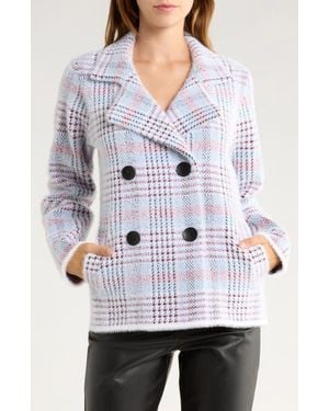 Love By Design Paige Plaid Double Breasted Sweater Coat - White