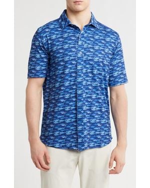 Johnston & Murphy Xc4 Performance Short Sleeve Button-Up Shirt - Blue