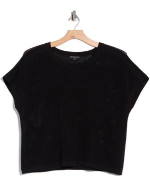 Adrianna Papell Open Stitch Short Sleeve Sweater - Black