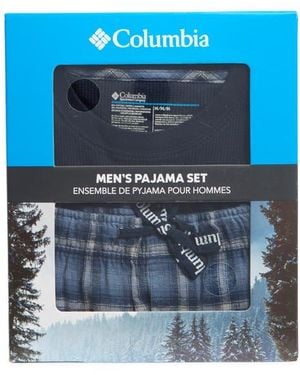 Columbia Long Sleeve Thermal Shirt & Plaid Flannel Pants Pajamas - Blue