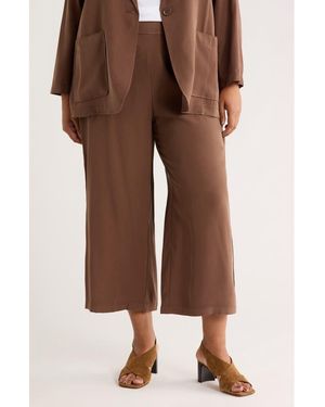Max Studio Brushed Twill Crop Wide Leg Pants - Brown
