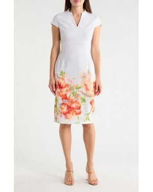 Calvin Klein Placed Floral Print Cap Sleeve Sheath Dress - Red
