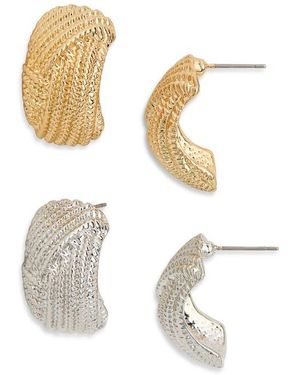 Tasha 2-Pack Textured Hoop Earrings - White