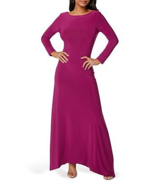 Bebe Cowl Back Long Sleeve Sharkbite Hem Maxi Dress - Purple