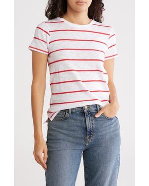 ATM Schoolboy Stripe Slub Jersey Crewneck T-Shirt - Red