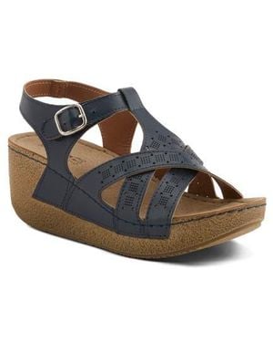 Flexus by Spring Step Perforated Wedge Sandal - Blue