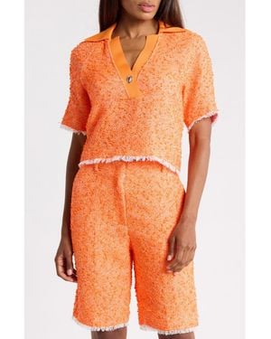 3.1 Phillip Lim Rib Collar Tweed Polo - Orange