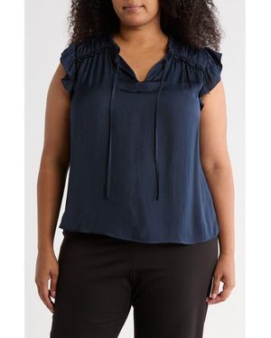 DR2 by Daniel Rainn Satin Ruffle Split Neck Top - Blue