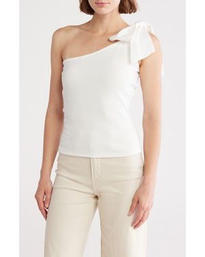 Vigoss One Shoulder Bow Tank Top - White