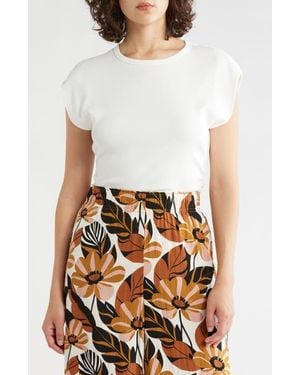 Tahari Cap Sleeve Ribbed T-Shirt - White