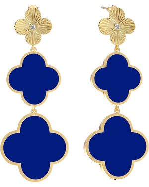 Gabi Rielle Agate Triple Clover Drop Earrings - Blue