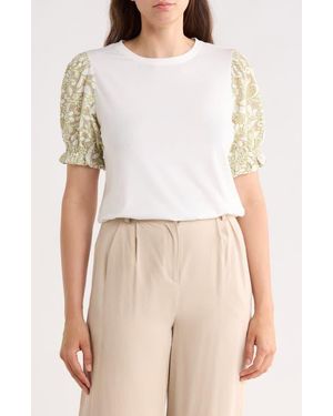 Gemma Jane Puff Sleeve Mixed Media Top - White