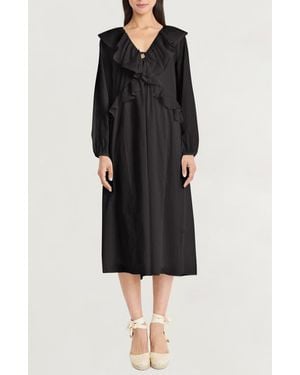 The Good Journey Ruffle Long Sleeve Midi Dress - Black