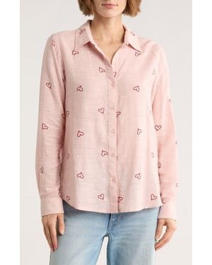 Lucky Brand Heart Print Button-Up Shirt - Pink