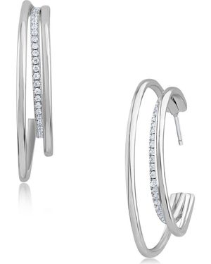 CZ by Kenneth Jay Lane Triple Cubic Zirconia Half Hoop Earrings - Metallic