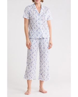 Jaclyn Short Sleeve Top & Crop Pants Pajamas - White