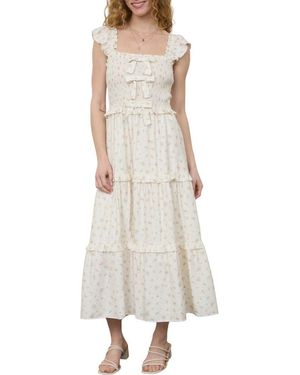 AUGUST SKY Bow Smocked Midi Dress - Natural