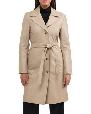 Badgley Mischka Single Breasted Leather Trench Coat - Natural
