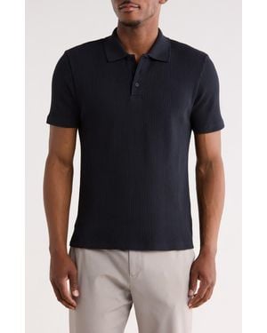 Vince Variegated Waffle Polo - Black