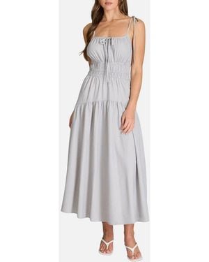 Blu Pepper Stripe Tiered Midi Sundress - Gray